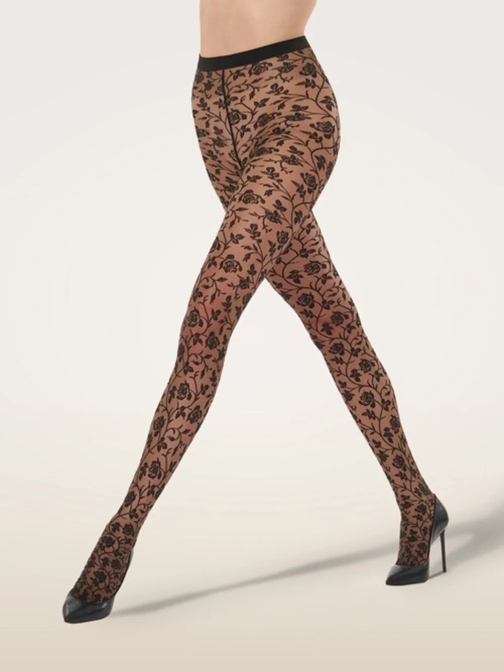 Wolford Rose Tights in Umber & Black NIB